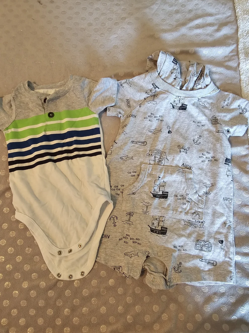 Carter's Green, Blue & Gray Striped Bodysuit with Gray Nautical Romper 24 Months